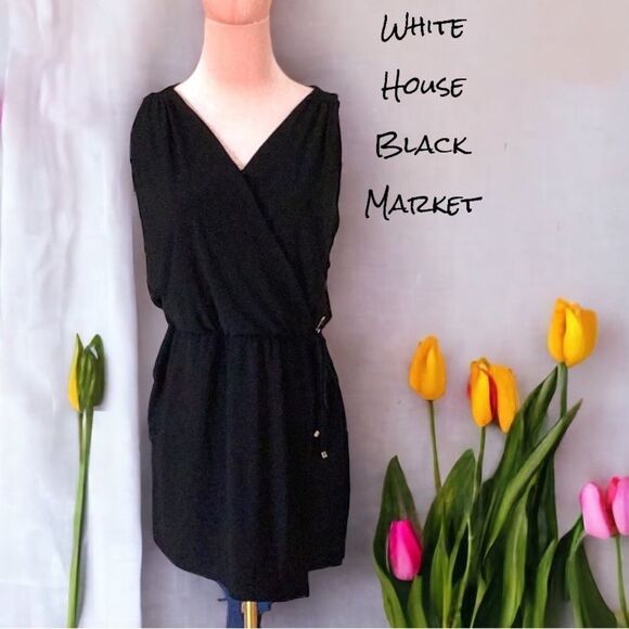 WHITE HOUSE BLACK MARKET SIZE 4 BLACK ONE PIECE SKORT JUMPSUIT - Picture 2 of 6